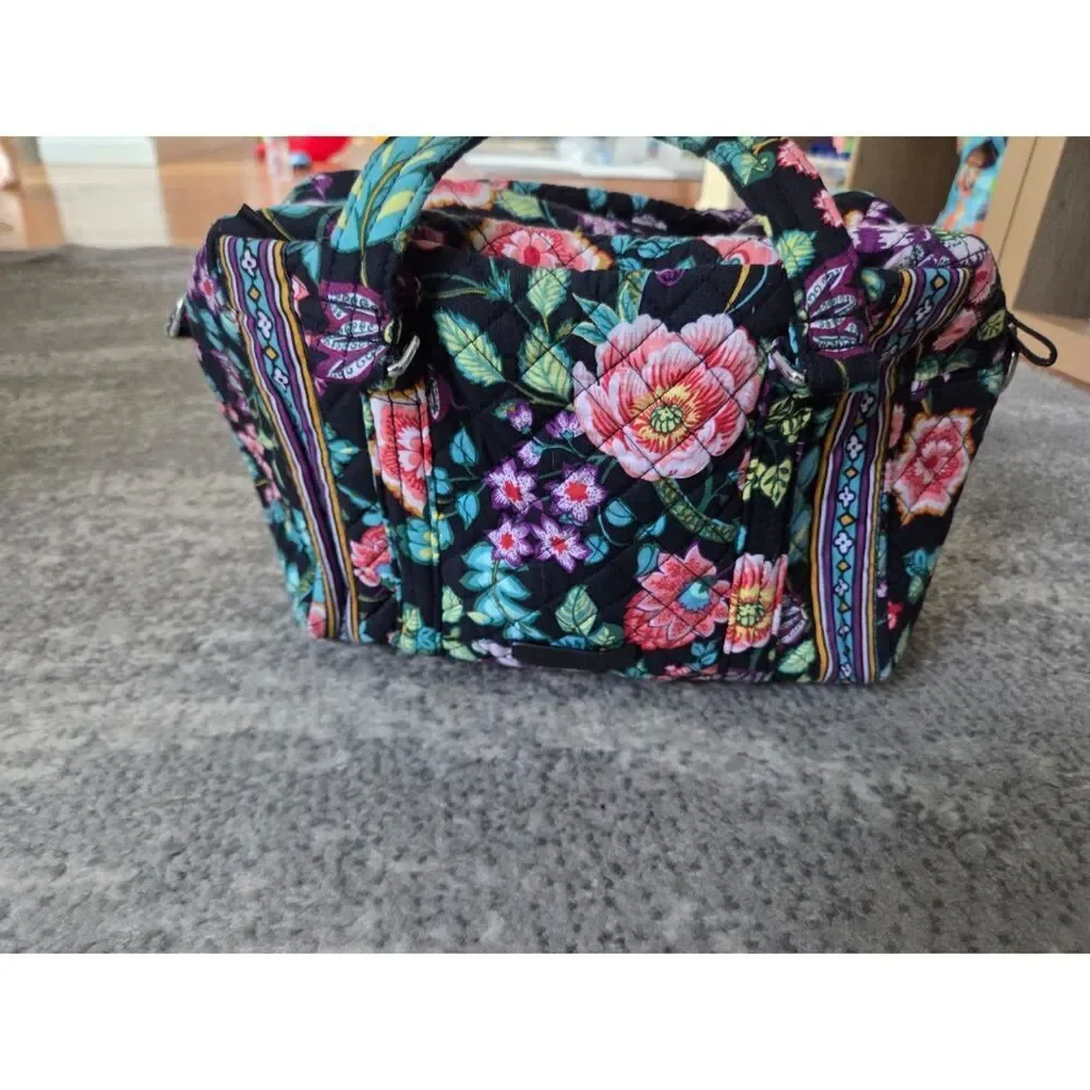 Vera Bradley Black Multicolor Floral Print Iconic 100 Tote Handbag One Size